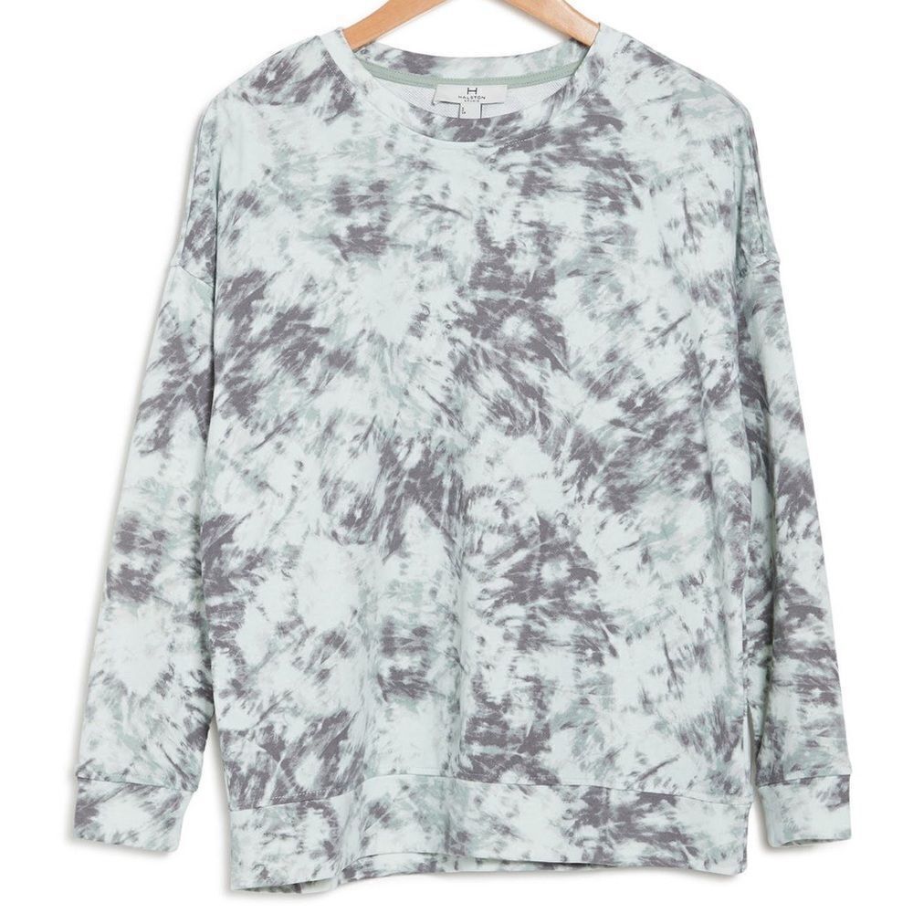 H Halston Women’s Aqua Gray Tonal Tie Dye Activewear Top Size Medium